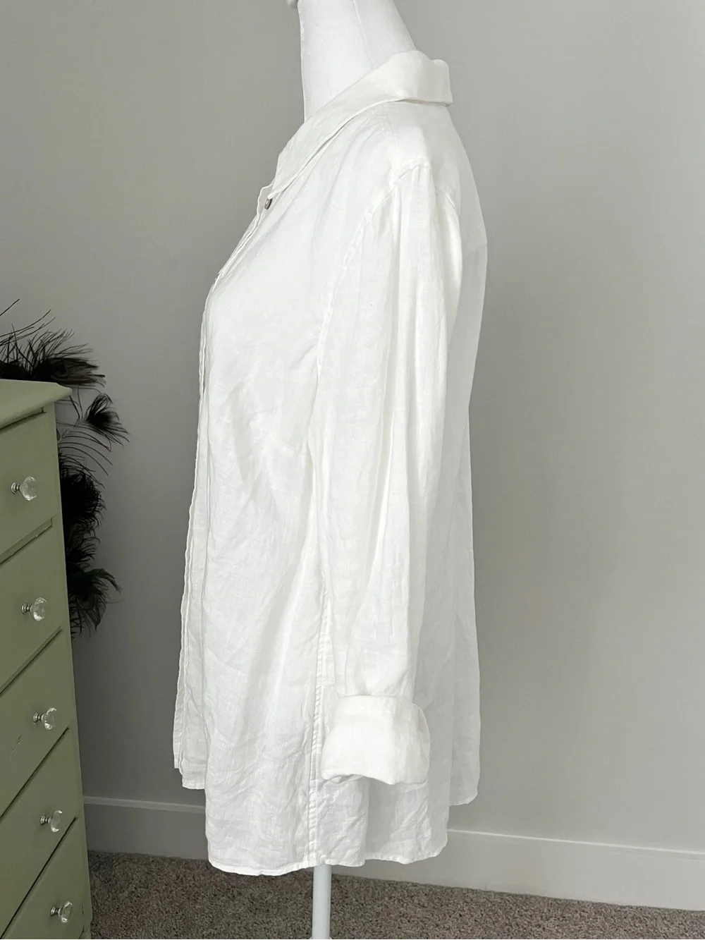Soft Surroundings White Cotton Linen Button-Front Big Shirt (M) - Picture 3 of 11